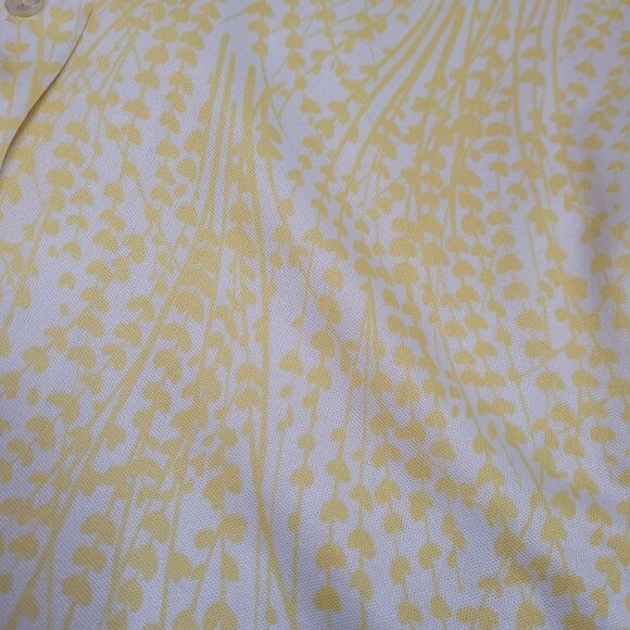 VINTAGE 70s yellow tiny floral pointed disco collar button up shirt M - Picture 6 of 9